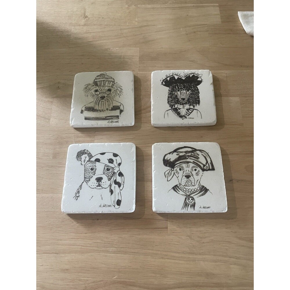 Pirate Dog Anthropomorphic Nauticalcore Coaster Tiles BarwareCore, CottageCore